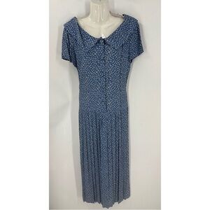 Donna Ricco vintage ditzy Blue Floral print  accordion pleat midi/Maxi Dress 10